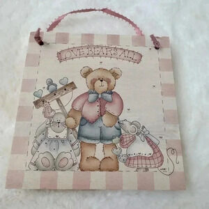 Vintage Love Bears All Wooden Bear Sign Decor Cottagecore Handmade Painted 90’s